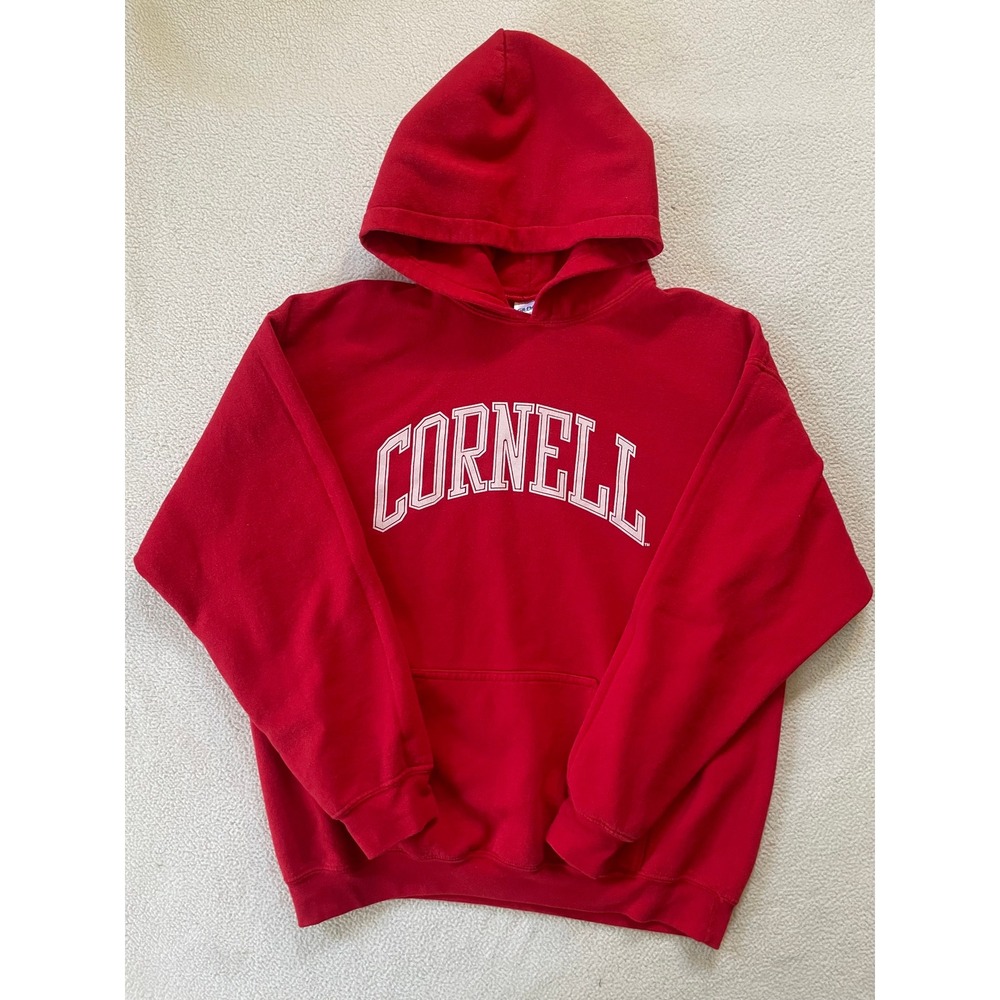 Gildan Mens Large Hoodie Red Cornell University Graphic Pullover Sweatshirt